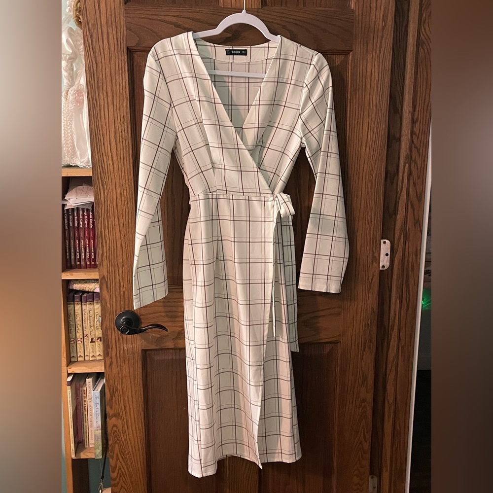 SHEIN White Plaid Midi Dress